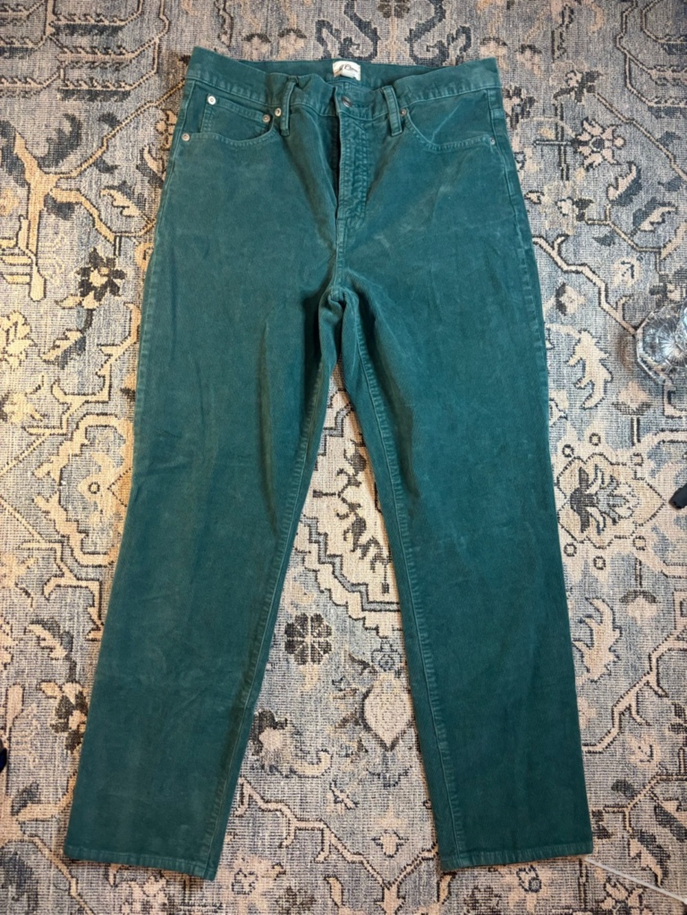 J. Crew Corduroy High-Rise Pants in Teal Green